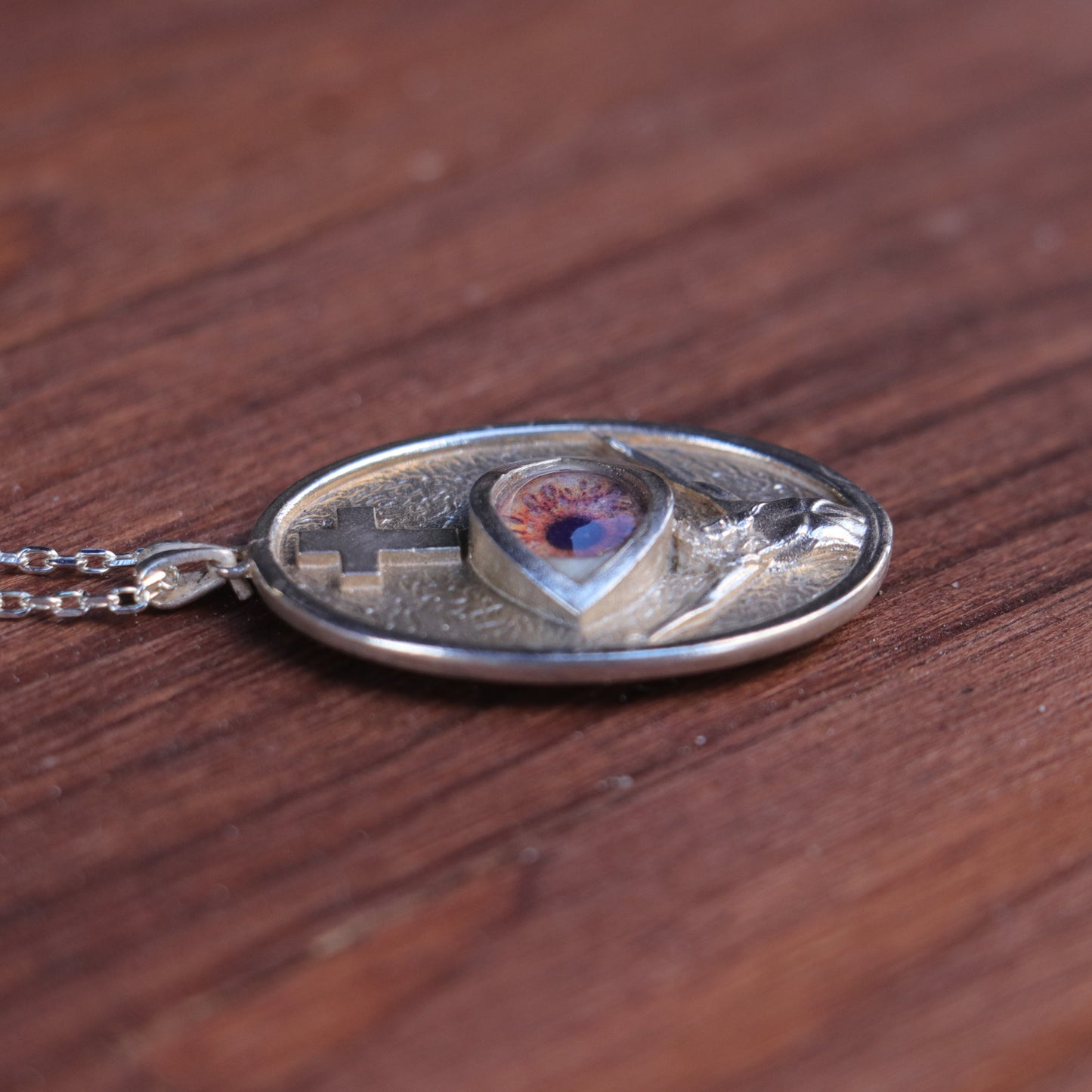 Jesus Christ and the Cross Blue Eye 925 Silver Necklace