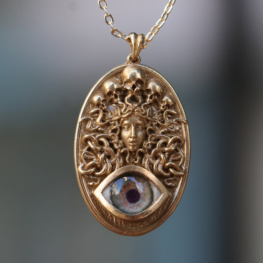 Medusa Memento Mori Green Eye Necklace