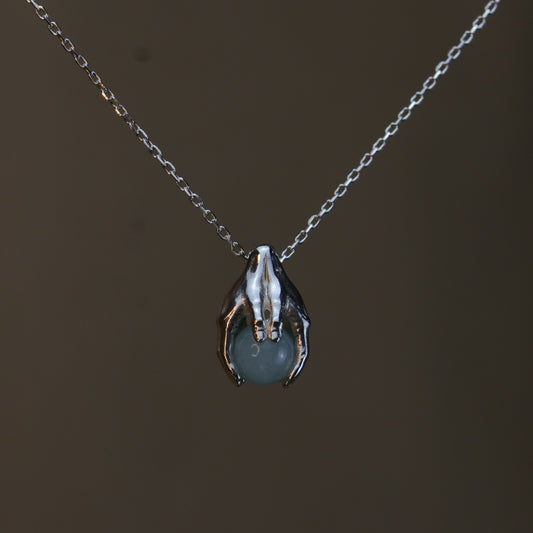 Minimalist Avuç Akuamarin 925 Gümüş Kolye