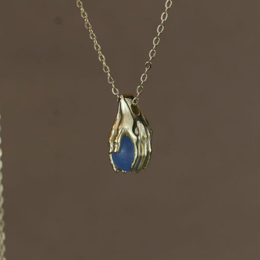 Minimalist Avuç Blue Topaz 925 Gümüş Altın Kaplama Kolye