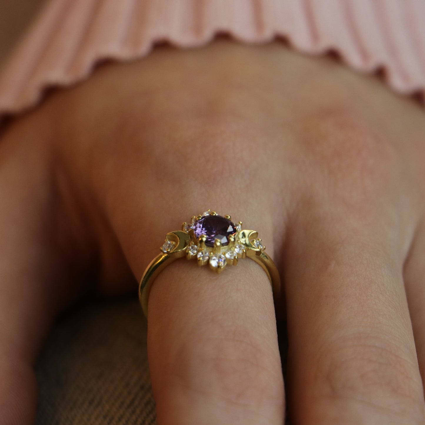 Moon Goddess Amethyst and Moissanite 925 Silver Ring