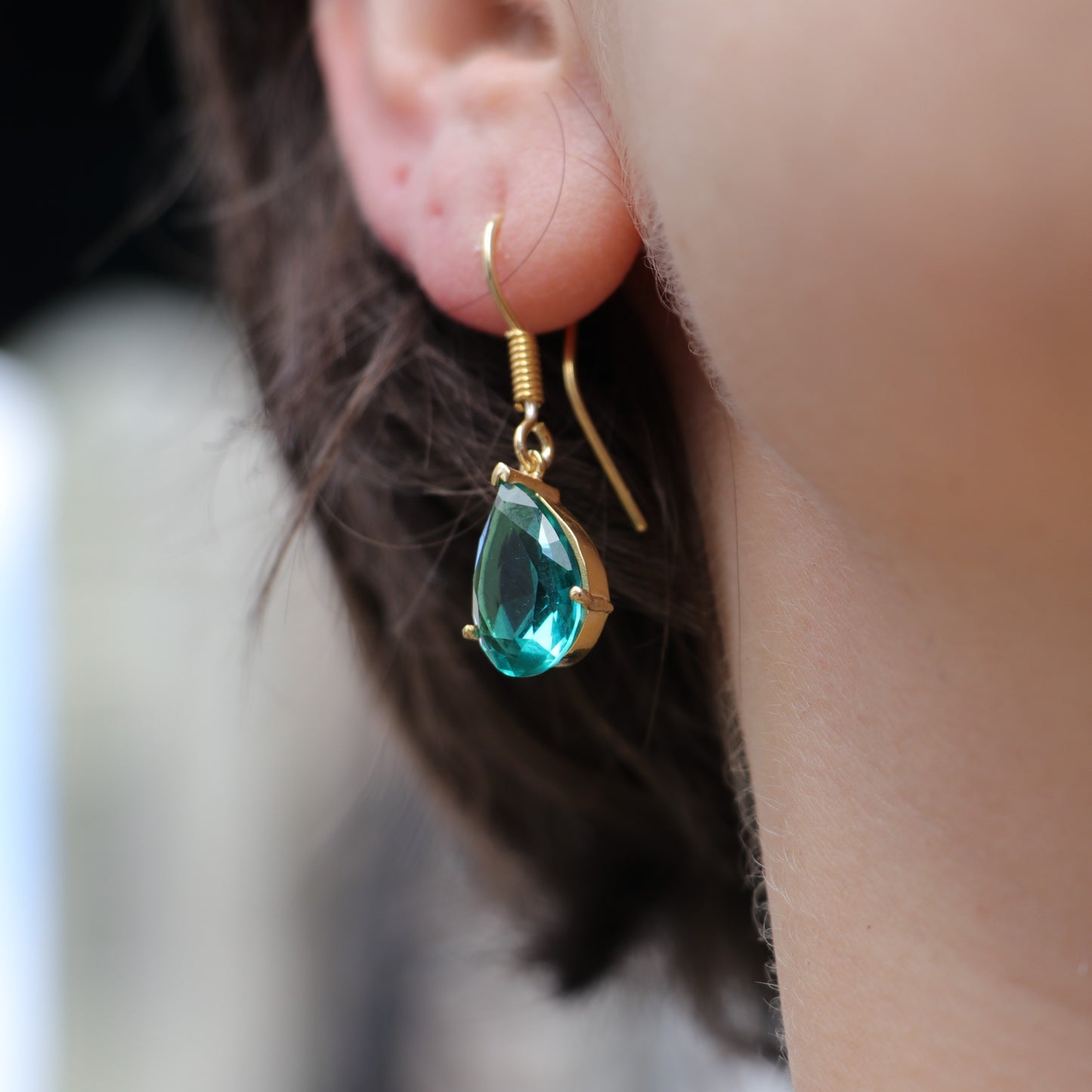 Damla Blue Topaz Taşlı 925 Gümüş Küpe