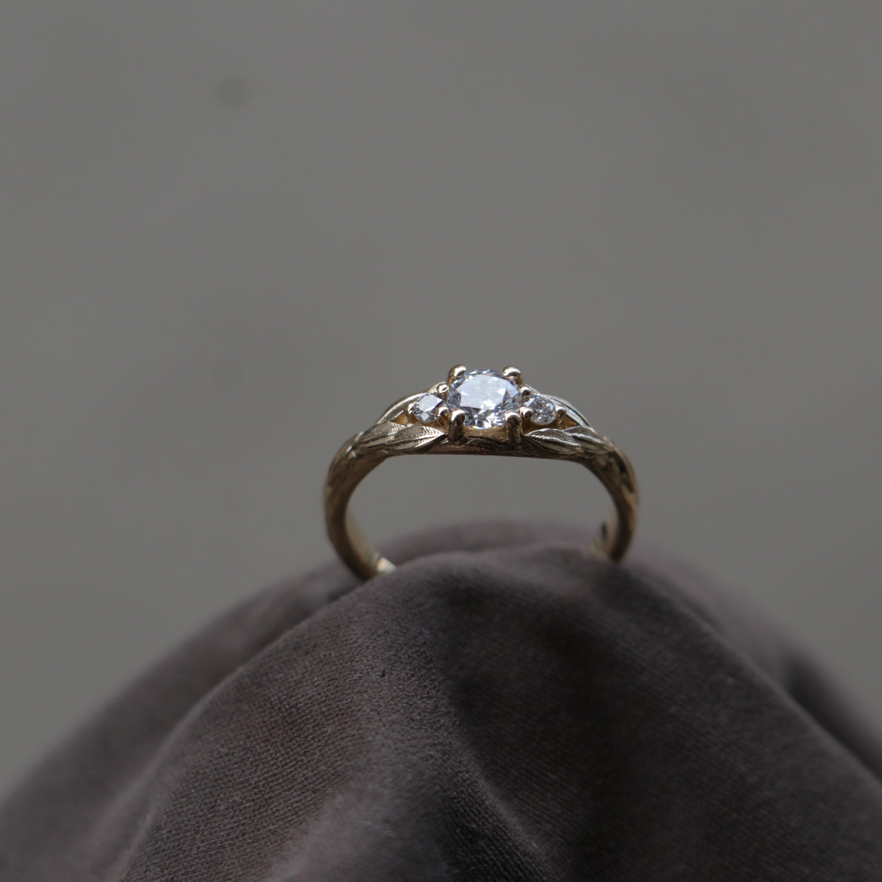 Special Design 0.40 Carat Moissanite and Diamond 14 Carat Gold Ring
