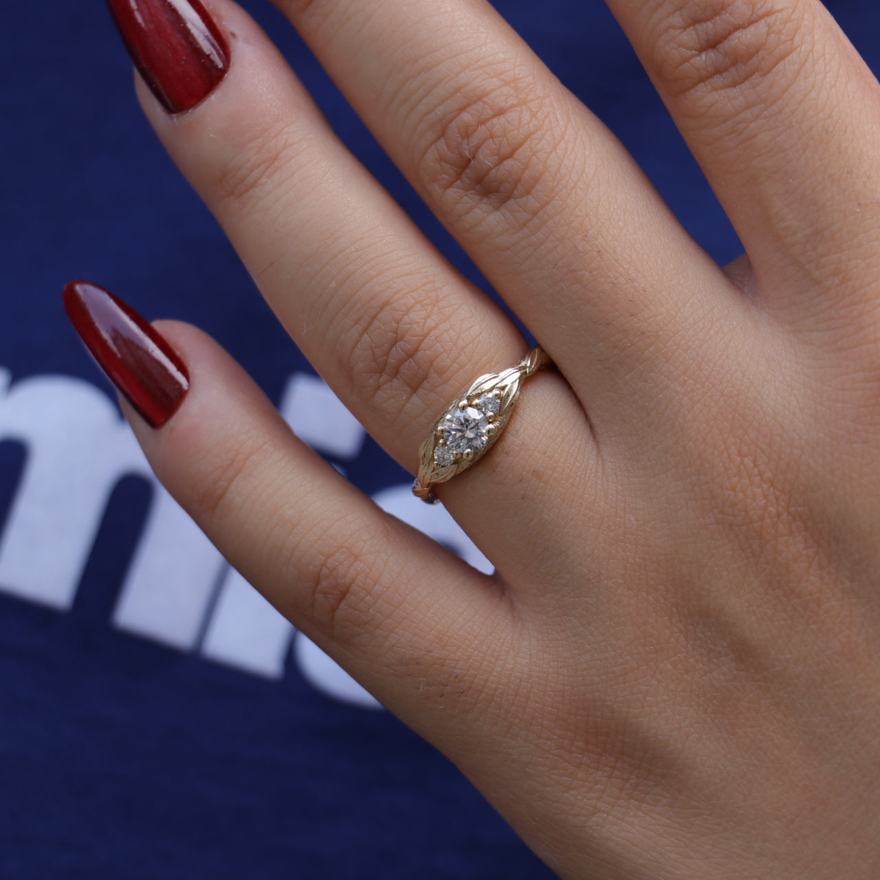 Special Design 0.40 Carat Moissanite and Diamond 14 Carat Gold Ring