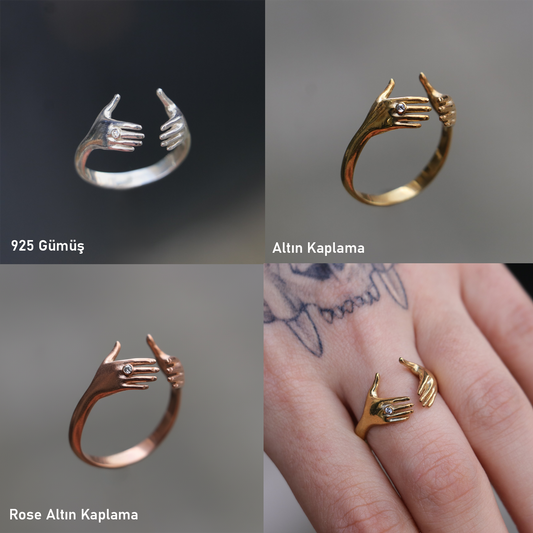 Hands 925 Silver Gold Plated Ring