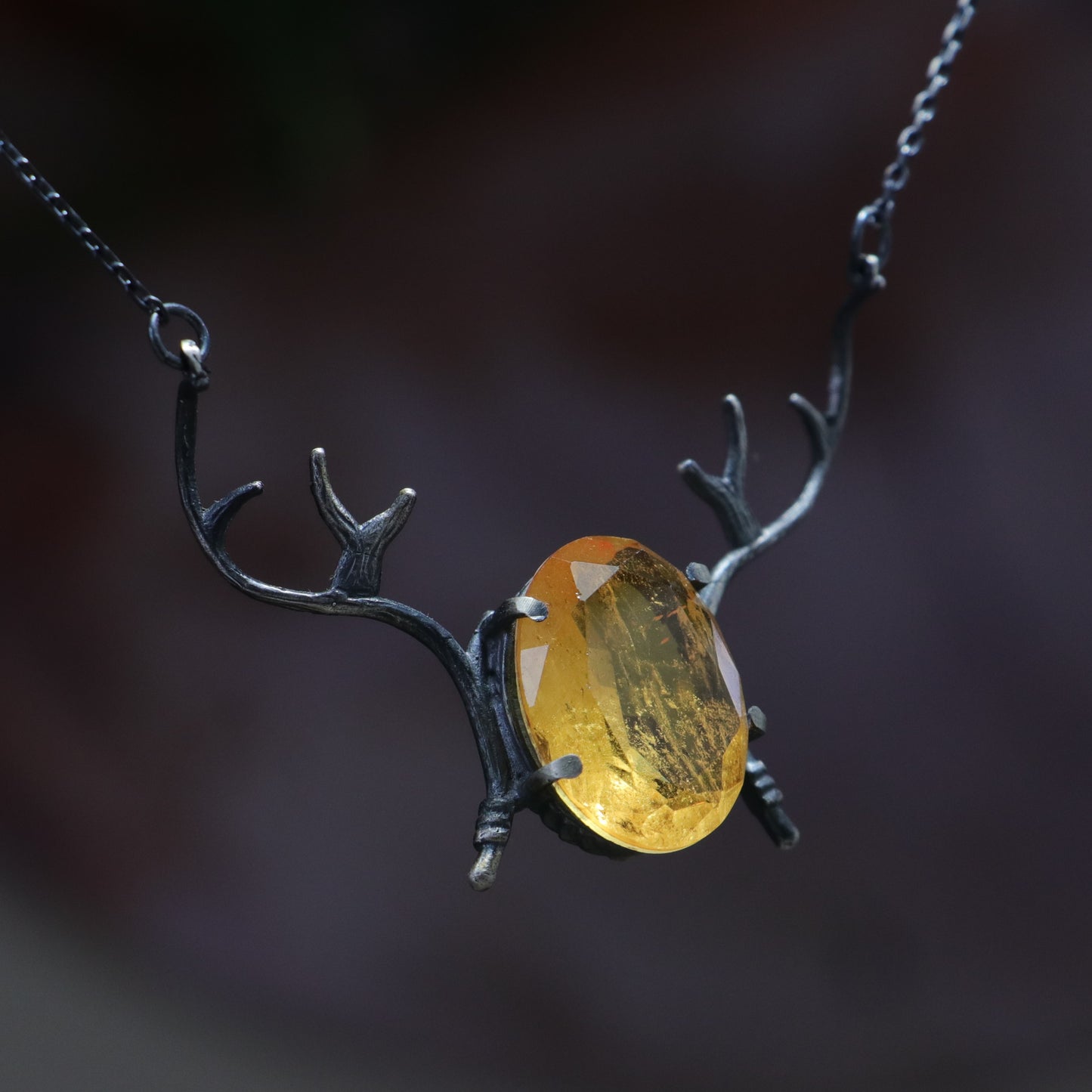 Fallow Deer Antler 925 Silver Necklace with Root Citrine Stone