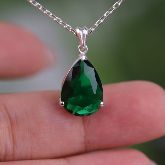 Drop Emerald 925 Silver Necklace