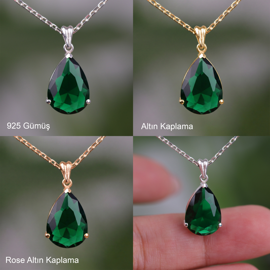 Drop Emerald 925 Silver Necklace