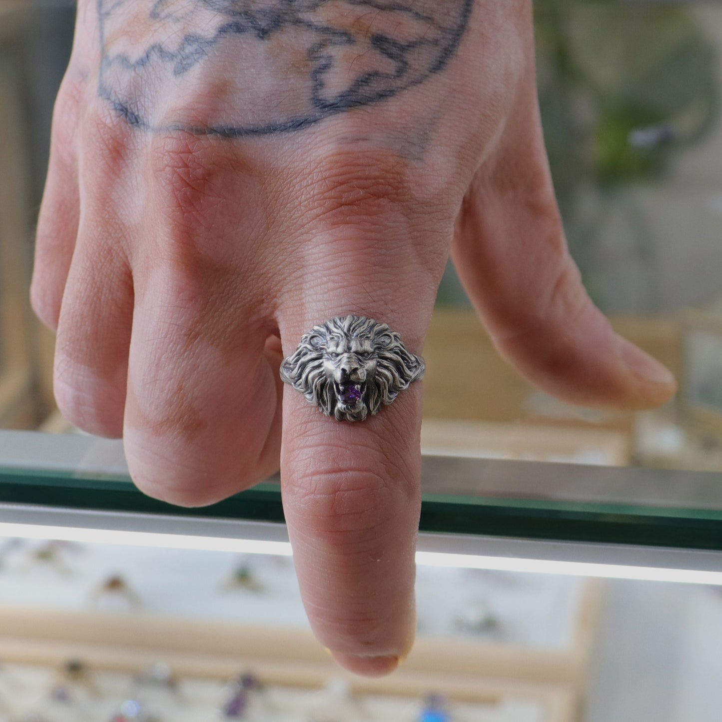 Lion Amethyst 925 Silver Men's Ring