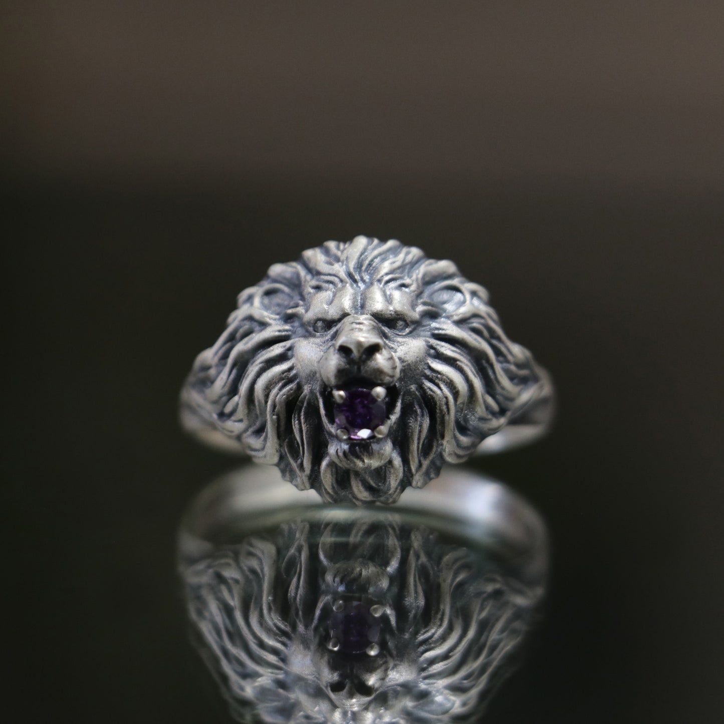 Lion Amethyst 925 Silver Men's Ring