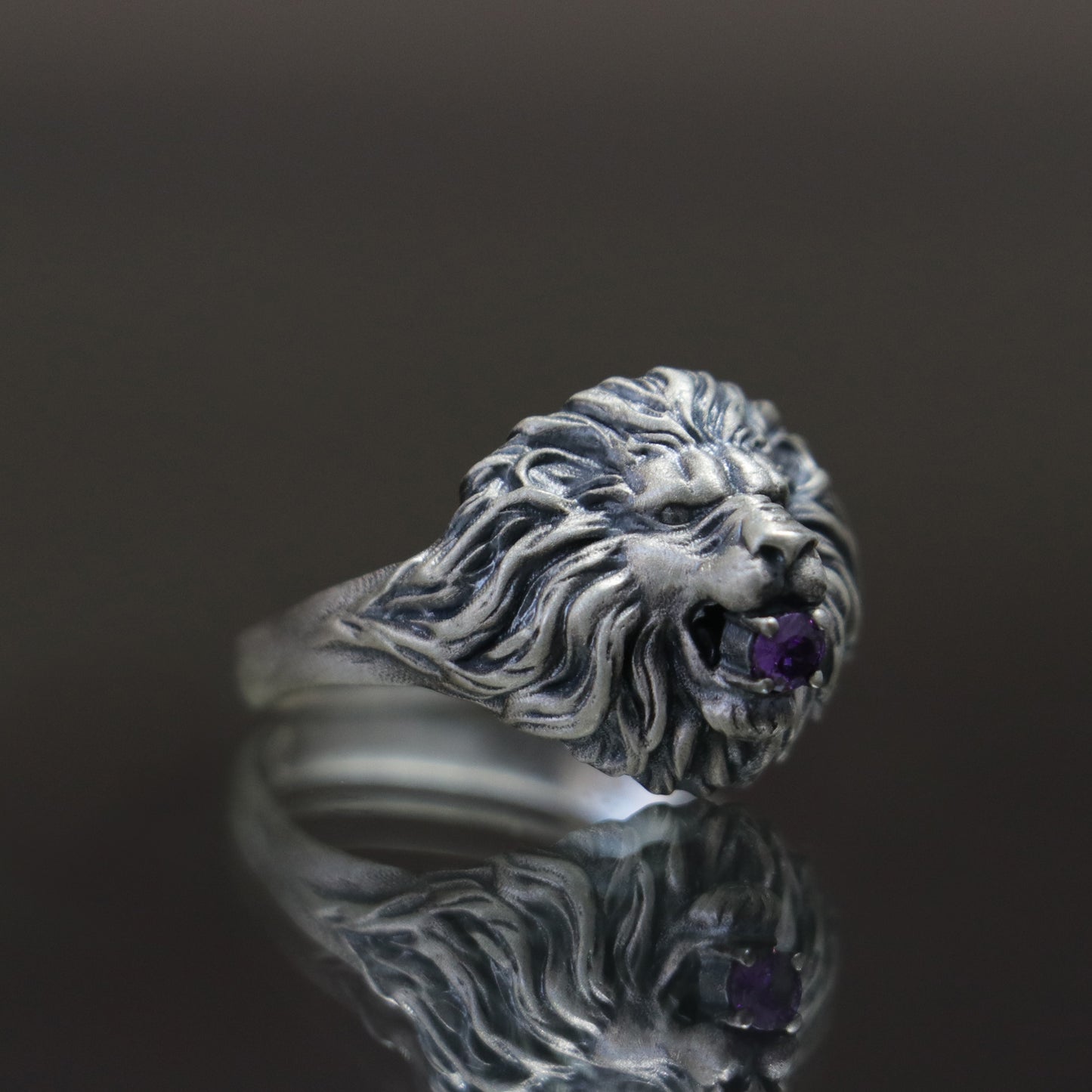 Lion Amethyst 925 Silver Men's Ring