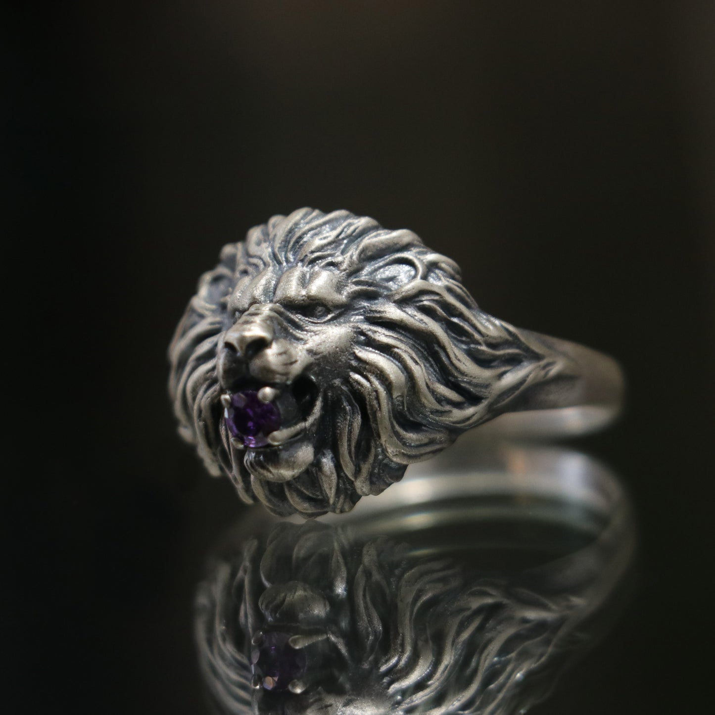 Lion Amethyst 925 Silver Men's Ring