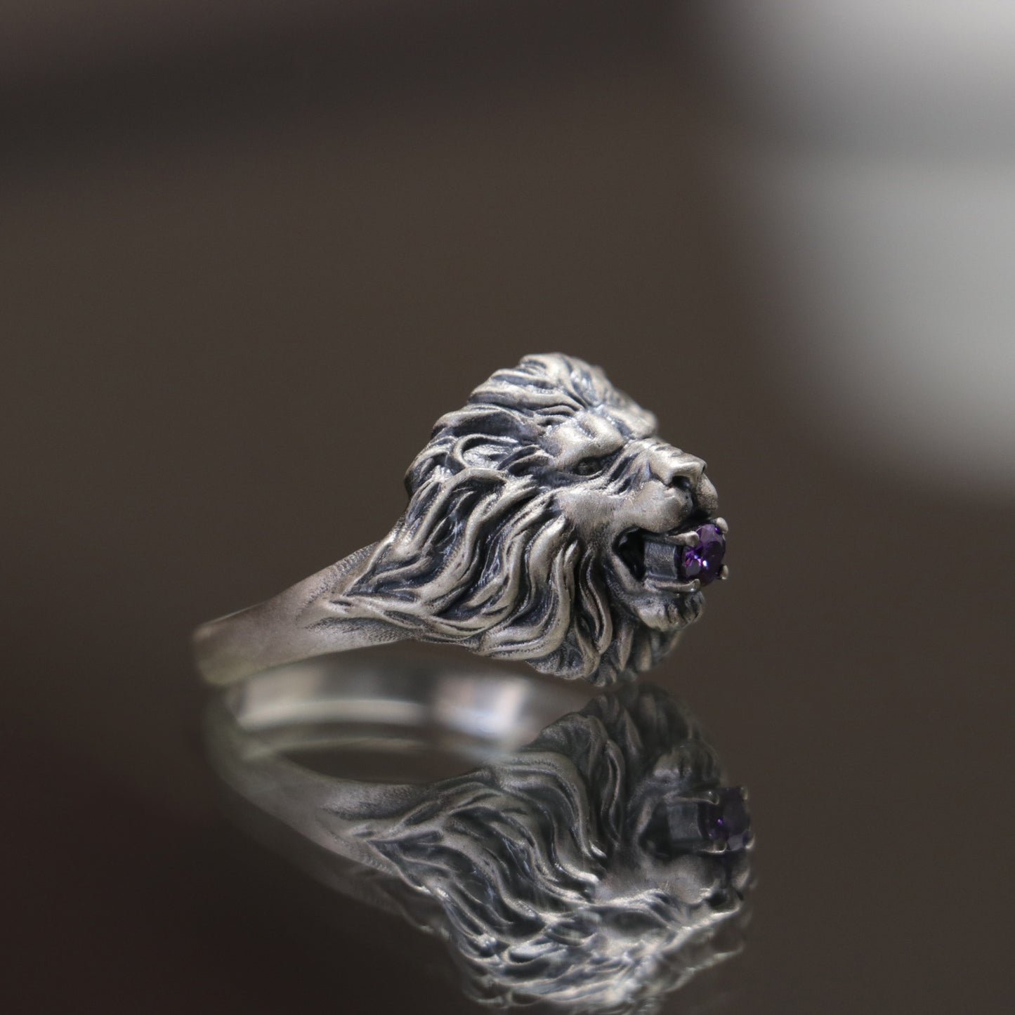 Lion Amethyst 925 Silver Men's Ring