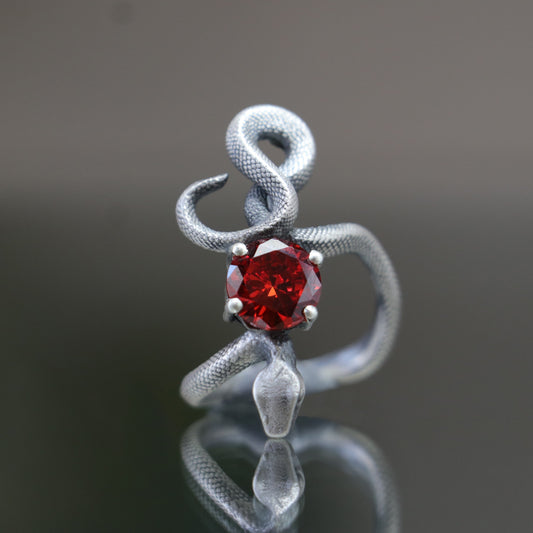 Ruby Snake 925 Silver Ring