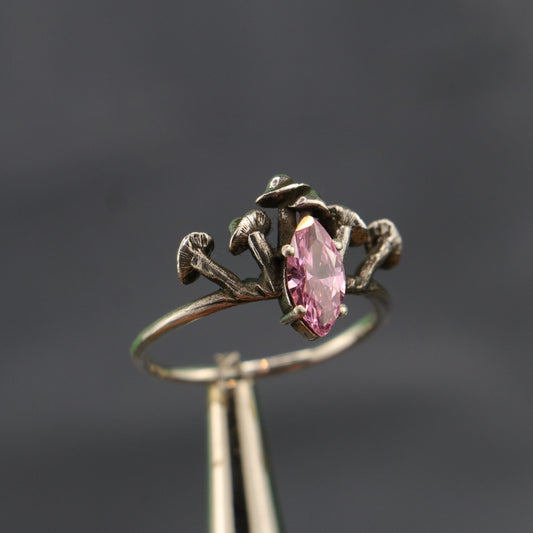 Magic Mushroom Rose Quartz 925 Silver Ring