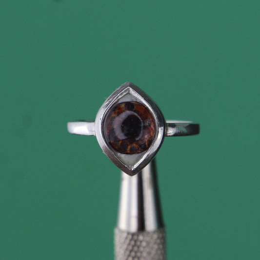 Brown Glass Eye 925 Silver Ring