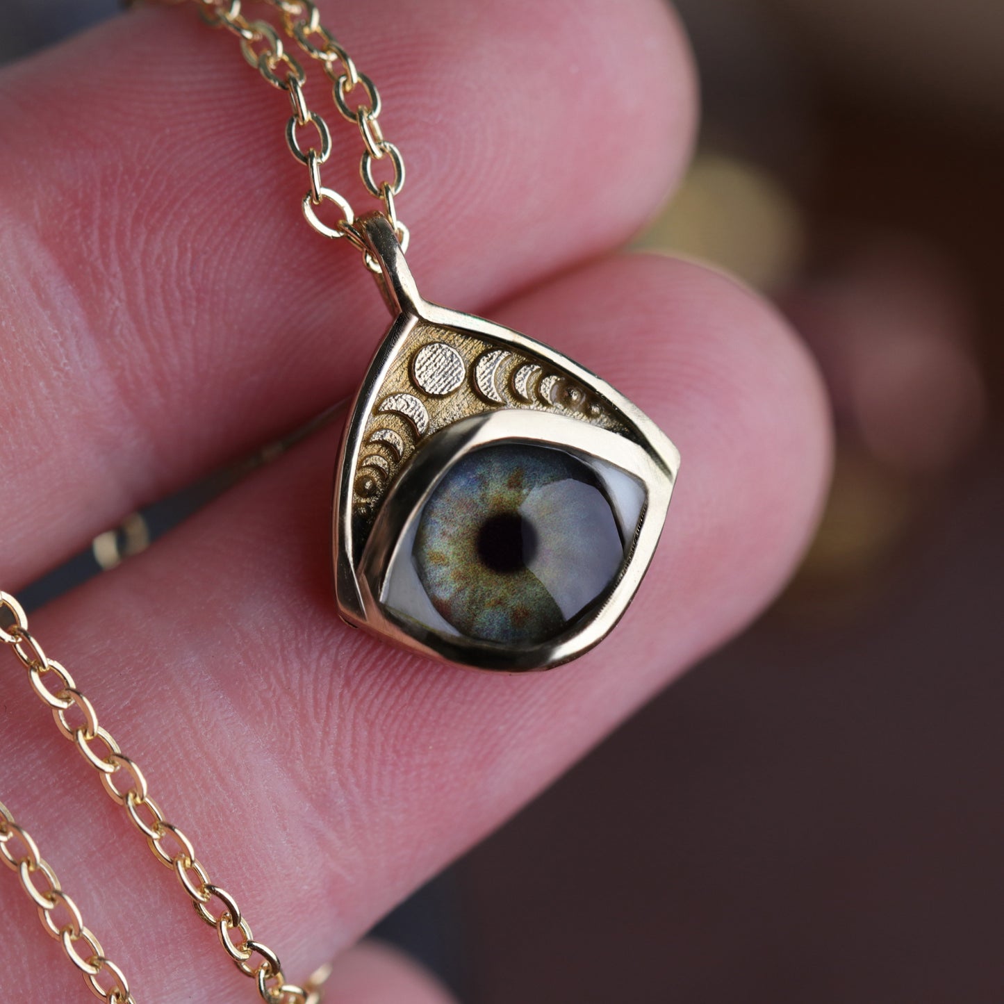 Kişiye Özel Göz Kolye | Fotoğraftan El Yapımı | 925 Ayar Gümüş, Pirinç ve 14 Ayar Altın Hecate Kolye