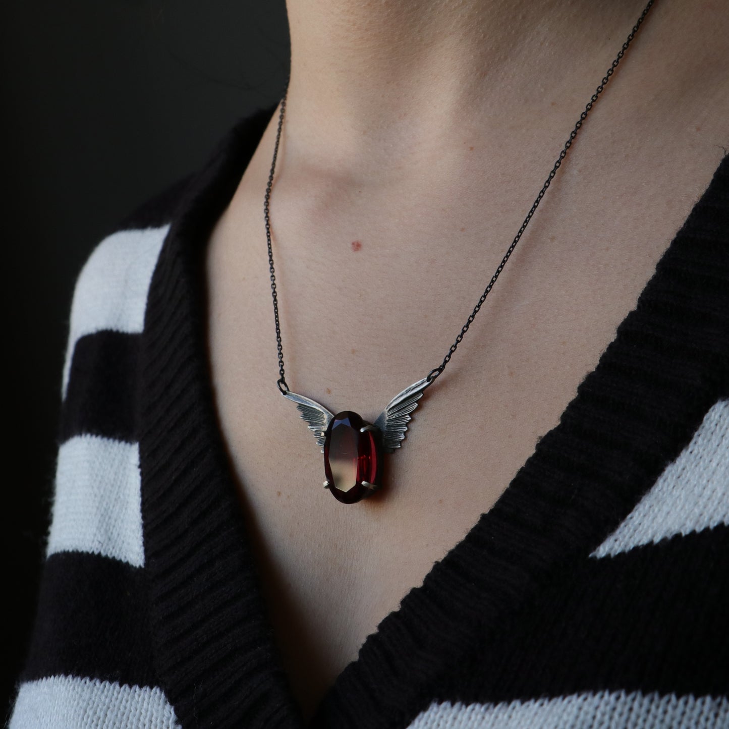 Garnet Melek Kanadı 925 Gümüş Kolye