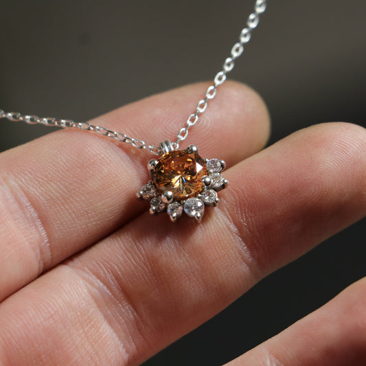 Citrine and Moissanite 925 Silver Necklace