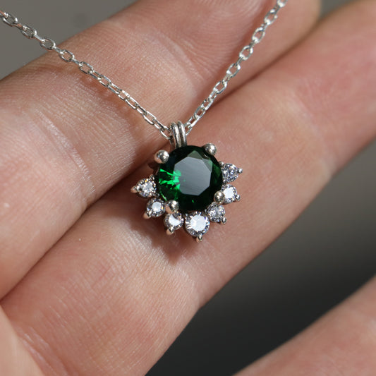 Zümrüt ve Mozanit 925 Gümüş Kolye