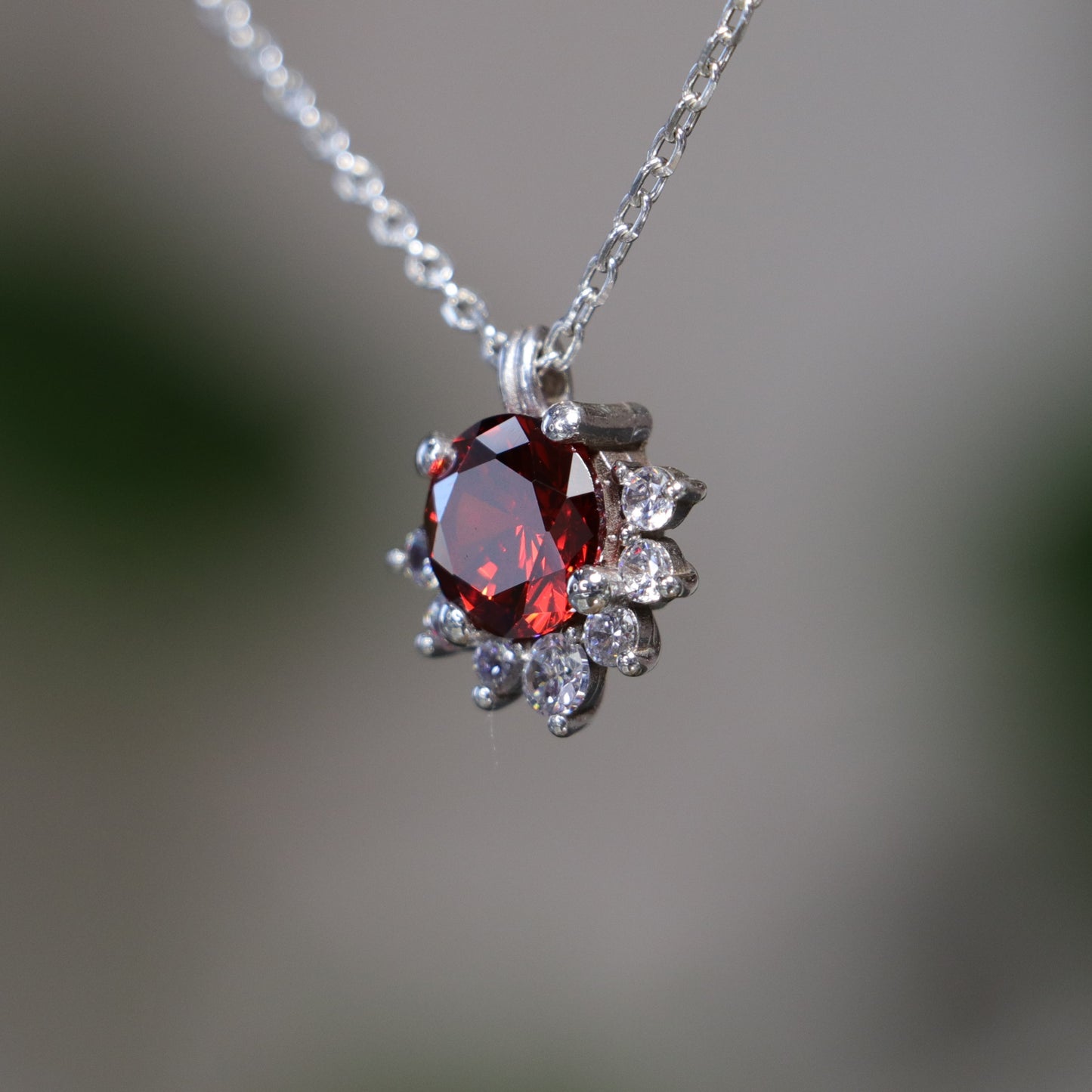 Ruby ve Mozanit 925 Gümüş Kolye