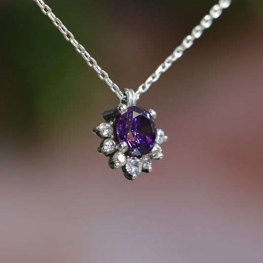 Amethyst and Moissanite 925 Silver Necklace