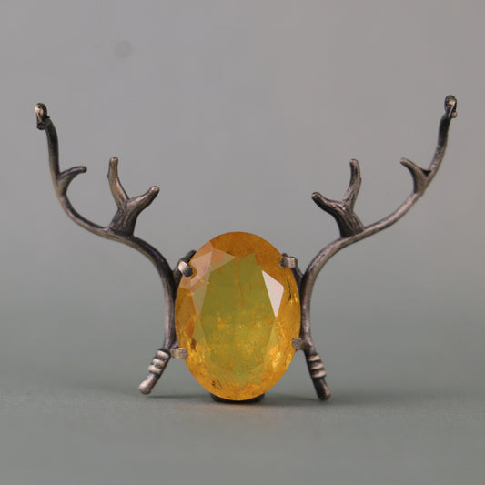 Fallow Deer Antler 925 Silver Necklace with Root Citrine Stone