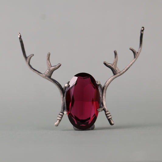 Garnet Stone Fallow Deer Antler 925 Silver Necklace