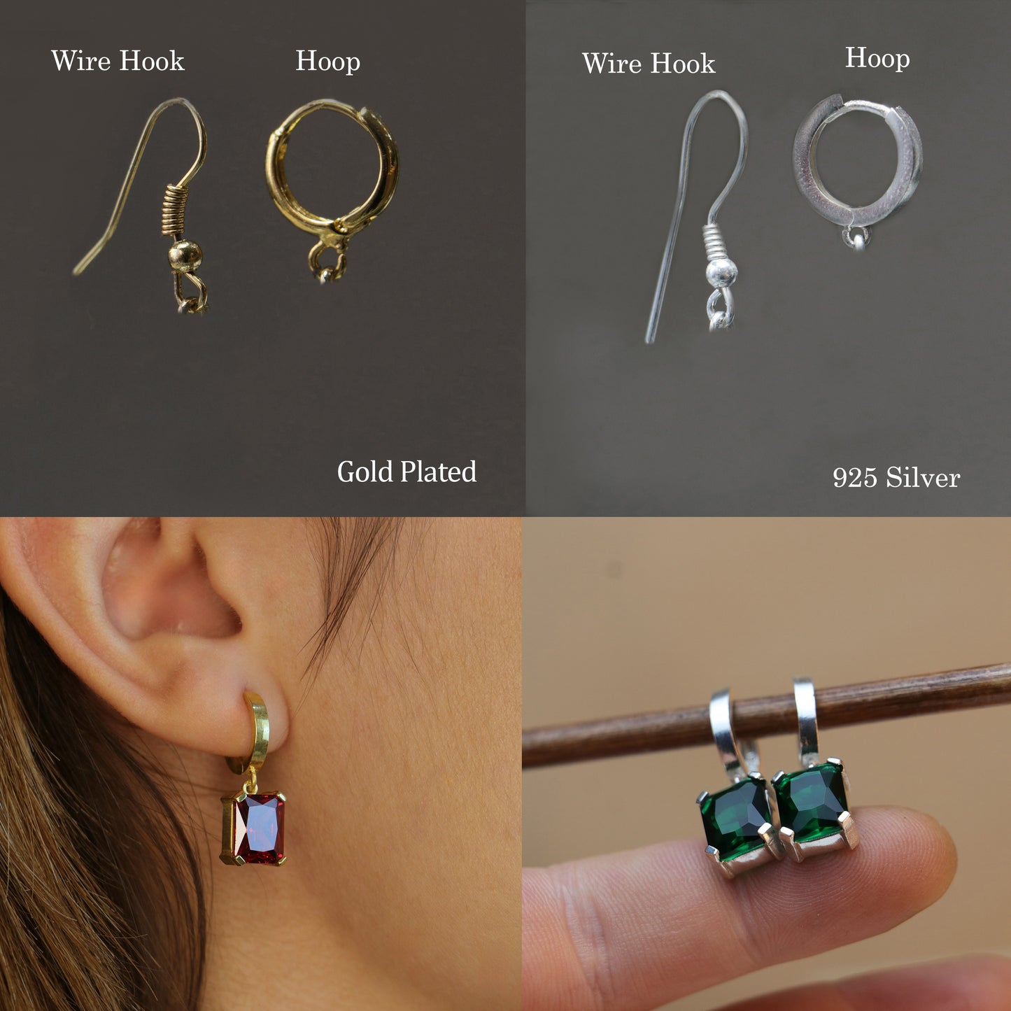 Emerald Safir Taşlı 925 Gümüş Küpe