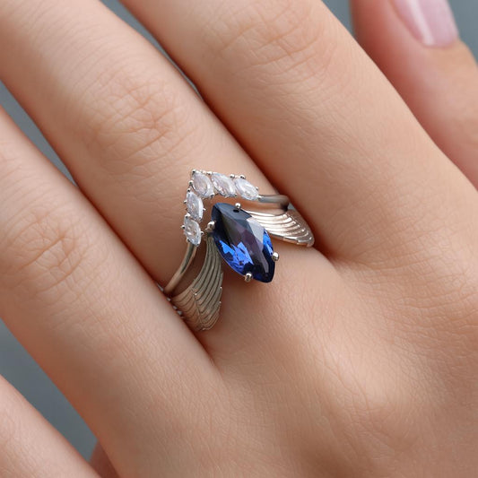 Kanat Safir 925 Gümüş Yüzük Set