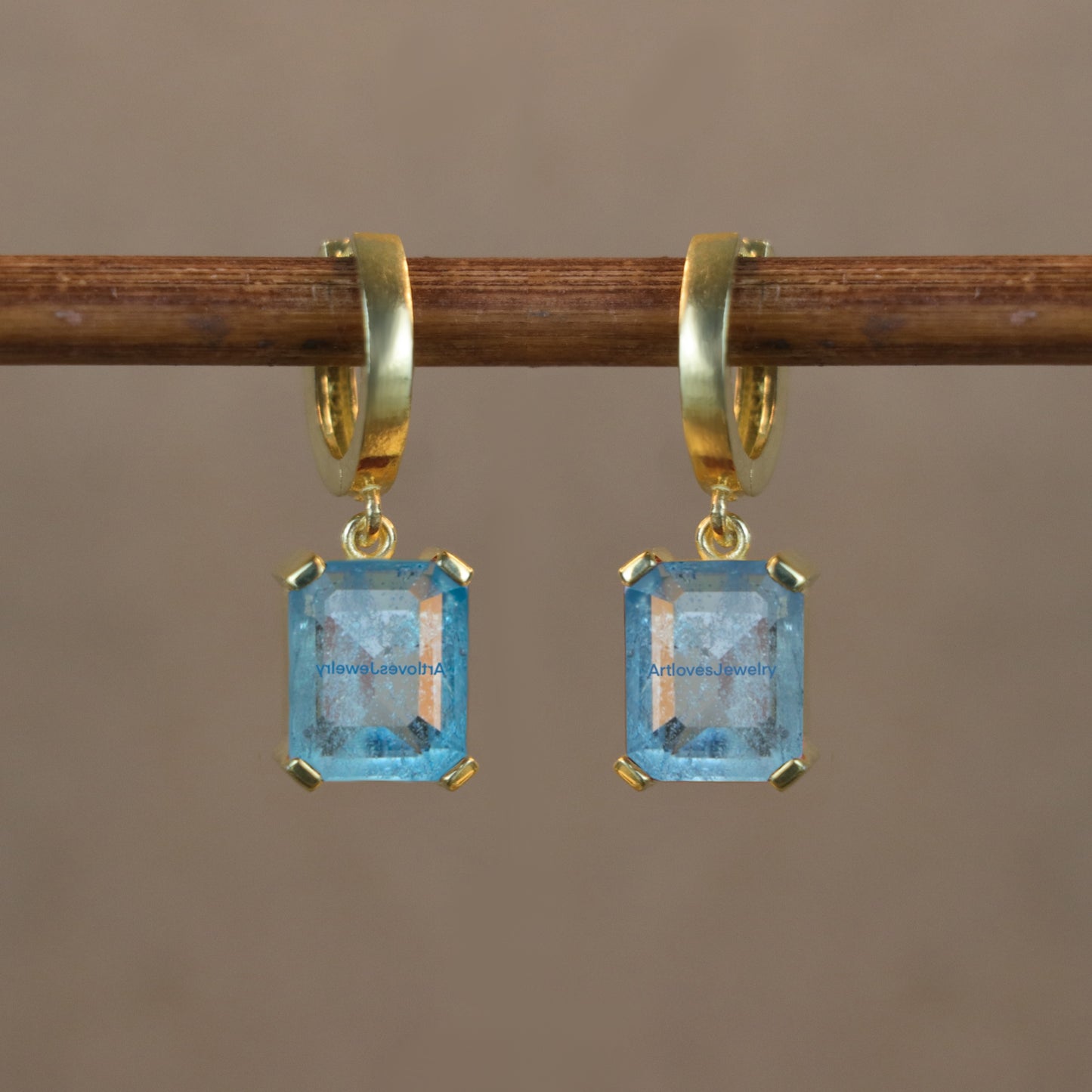 Emerald Akuamarin Taşlı 925 Gümüş Küpe