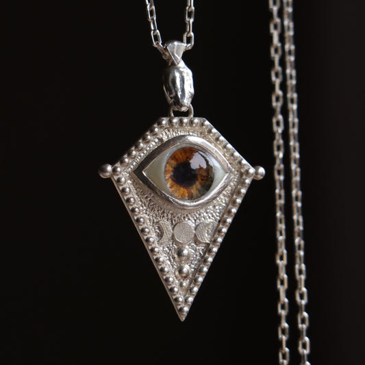 Handmade Triple Moon Necklace | "Oracle Eye" Talisman | Mystical Jewelry with Realistic Eyes