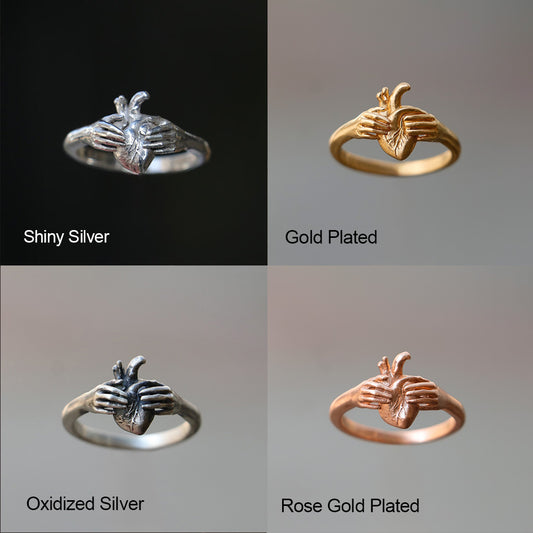 My Heart Between Your Hands 925 Oxidized Silver Ring