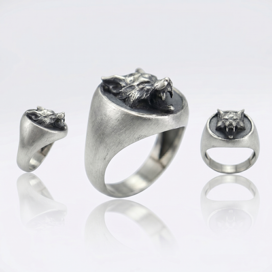 Wolf Aged 925 Silver Men's Ring