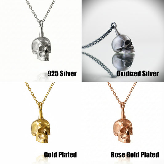 Mini Mini Skull 925 Oxidized Silver Necklace