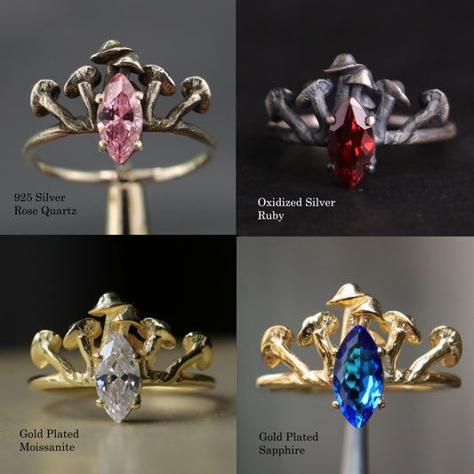 Magic Mushroom Rose Quartz 925 Silver Ring