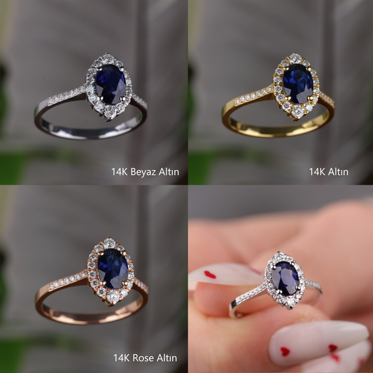 0.86 Karat Safir 0.34 Karat Pırlanta Yüzük