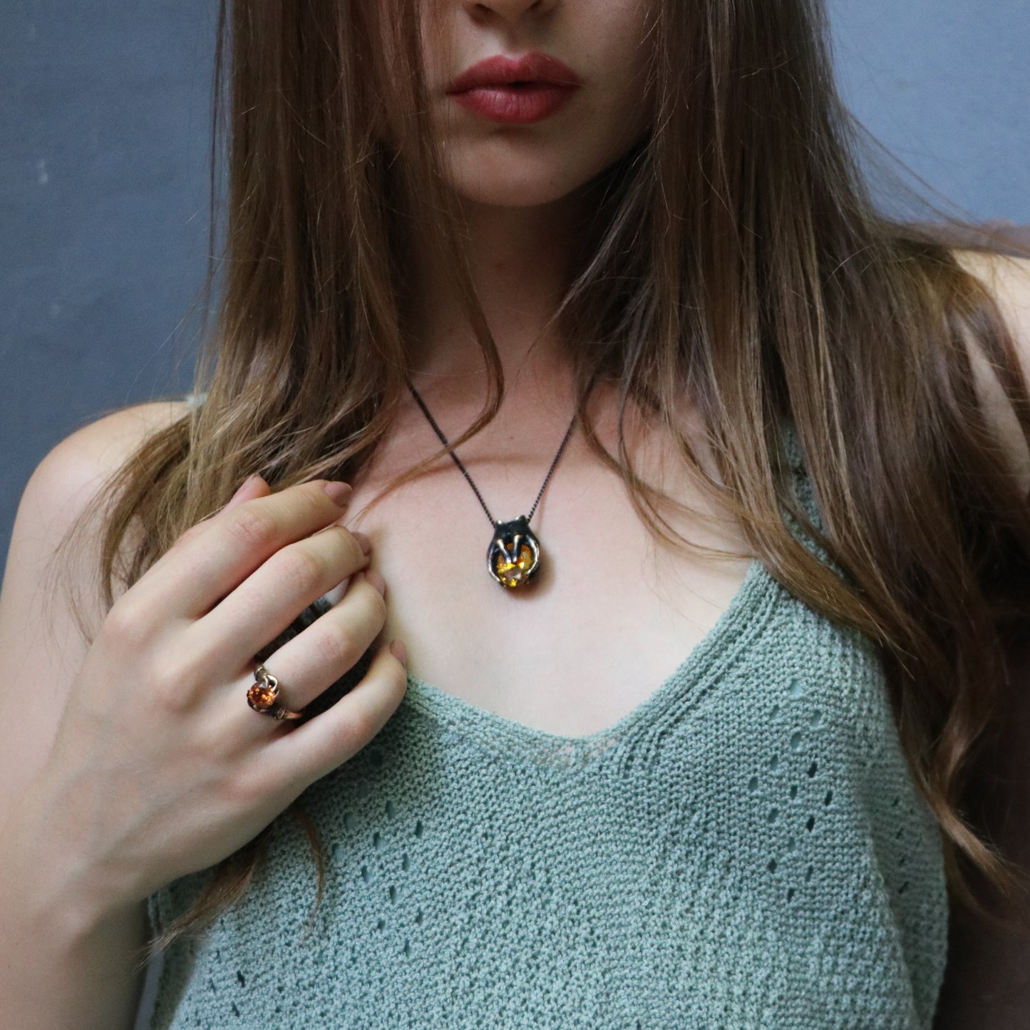 Drop Garnet Stone Palm Necklace