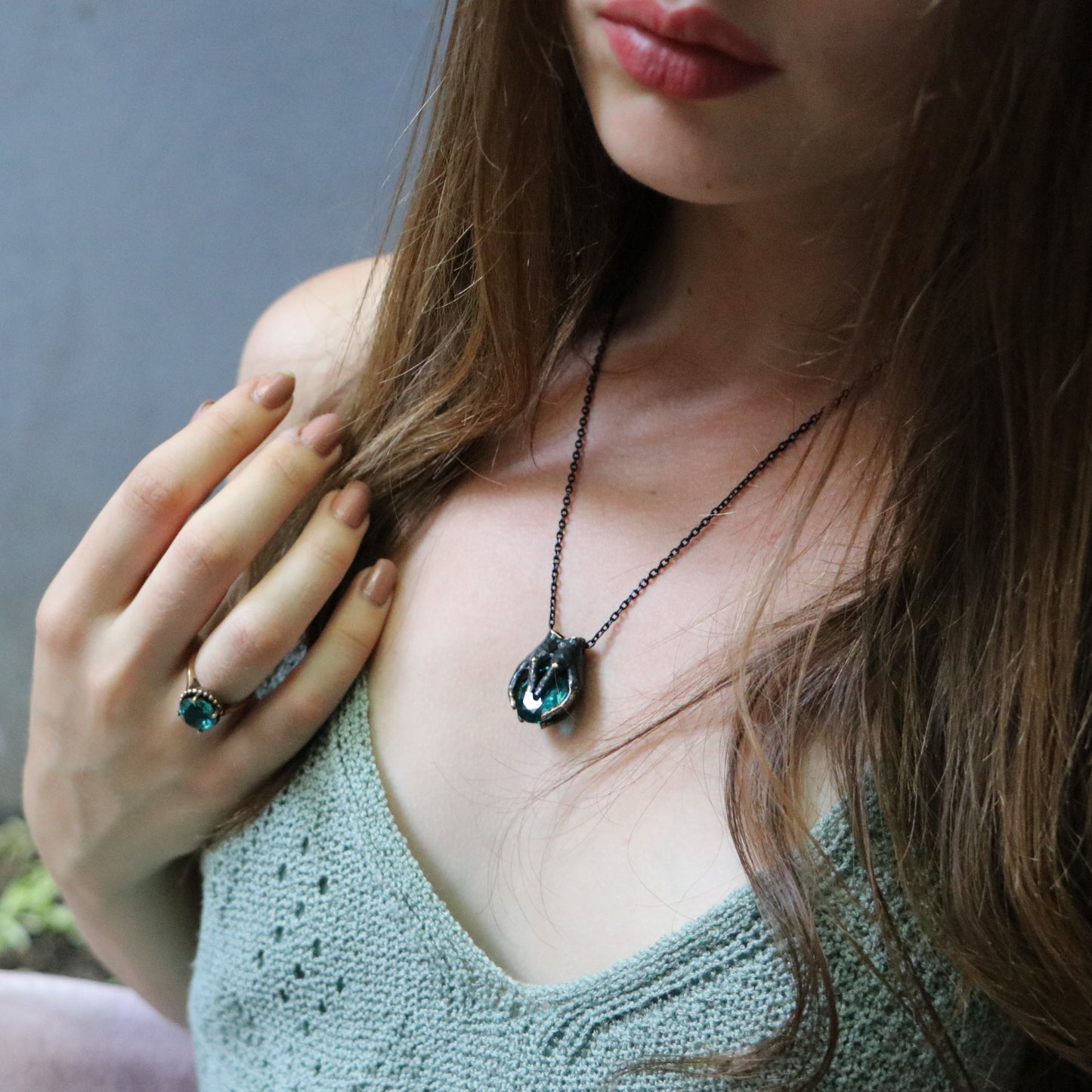 Drop Garnet Stone Palm Necklace