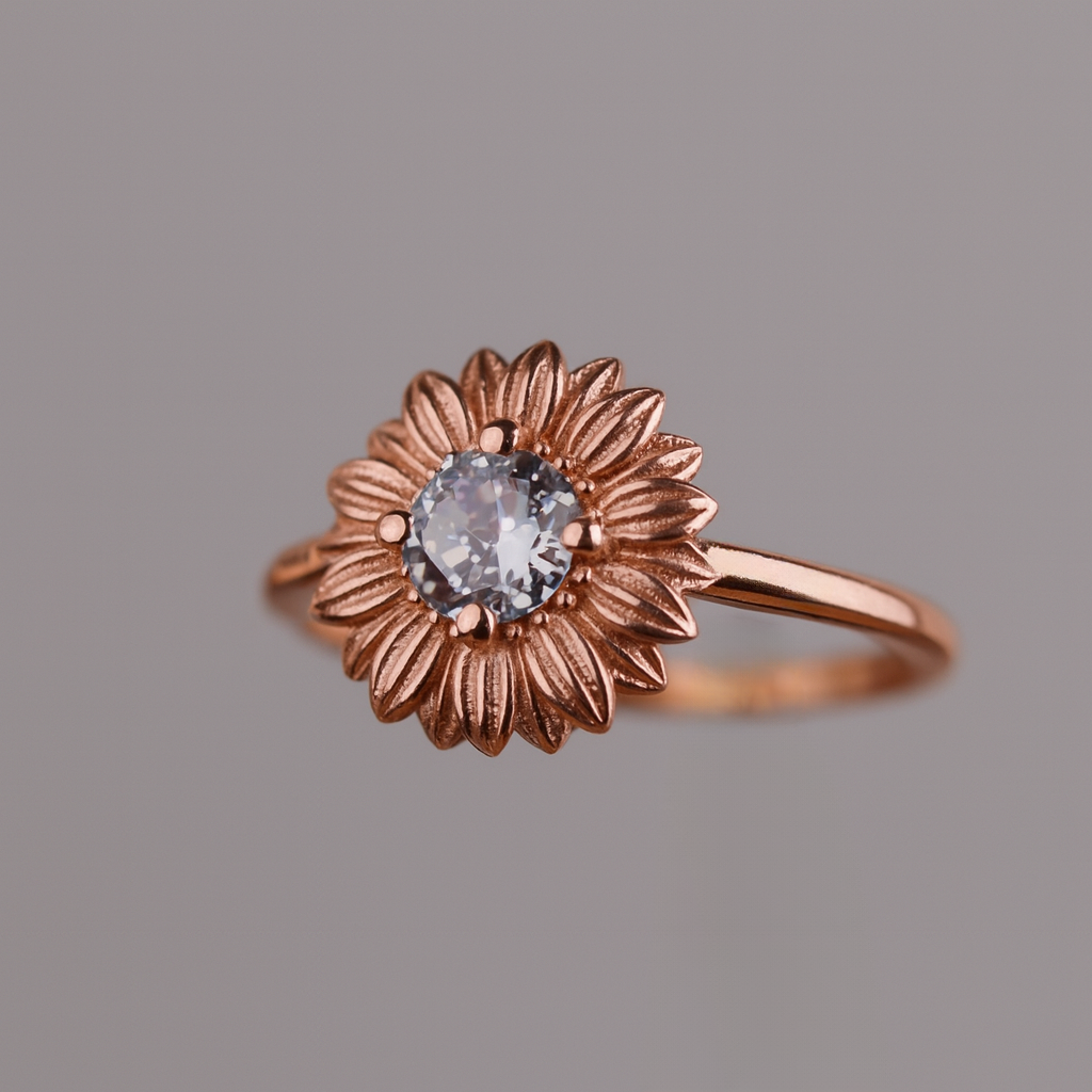 Papatya 925 Gümüş Altın Kaplama Yüzük