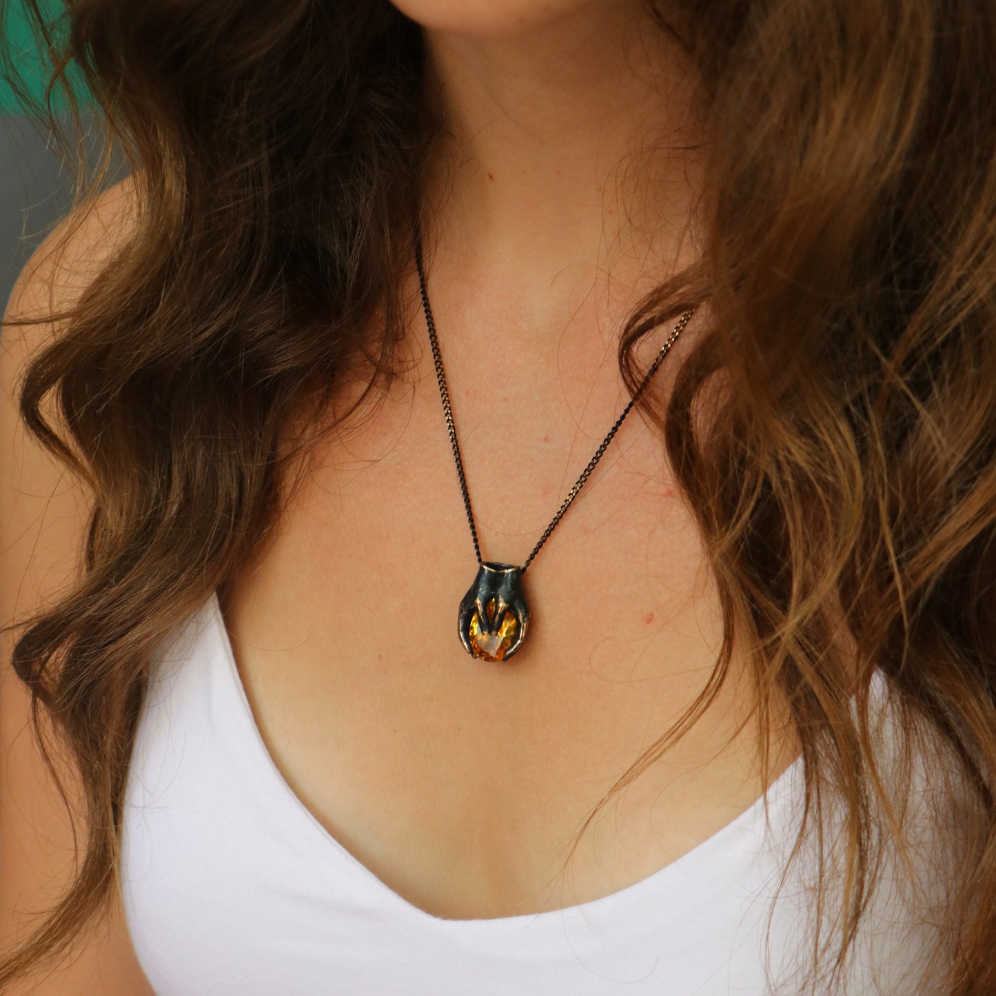 Drop Garnet Stone Palm Necklace