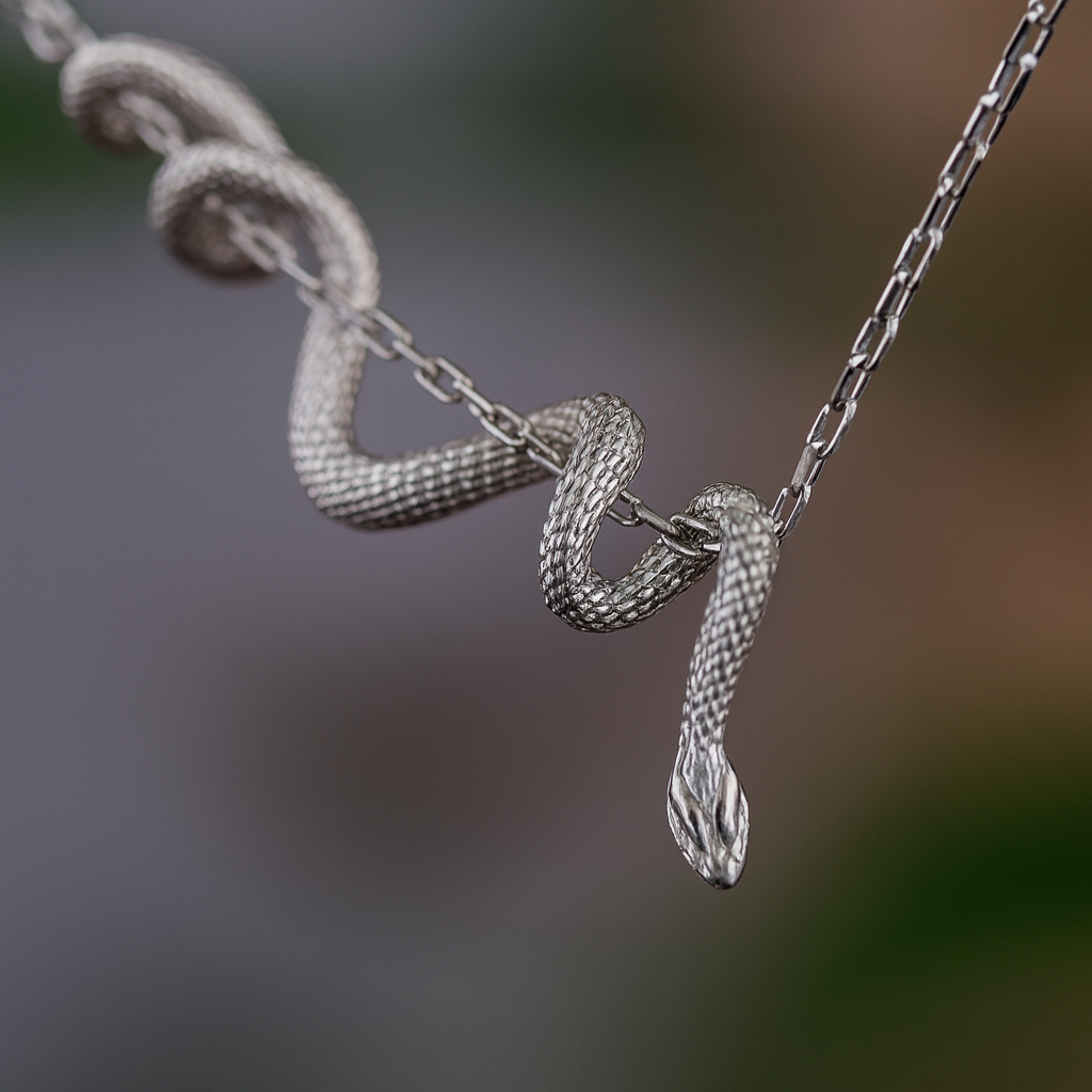 Yılan 925 Gümüş Altın Kaplama Kolye