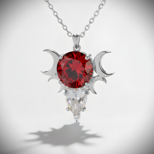 Ay Tanrıçası Garnet ve Mozanit Kolye (Tüm Taş ve Maden Seçenekleri)