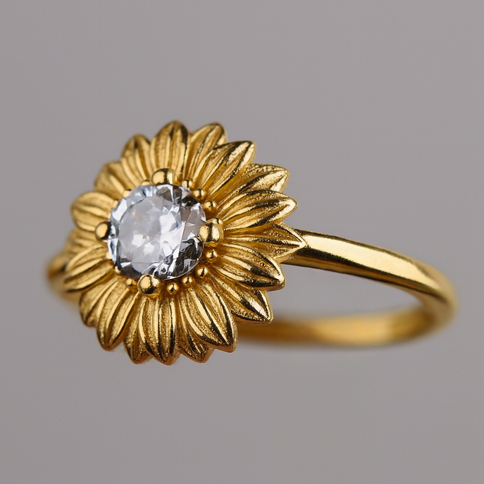 Papatya 925 Gümüş Altın Kaplama Yüzük