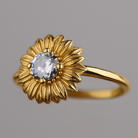 Papatya 925 Gümüş Altın Kaplama Yüzük