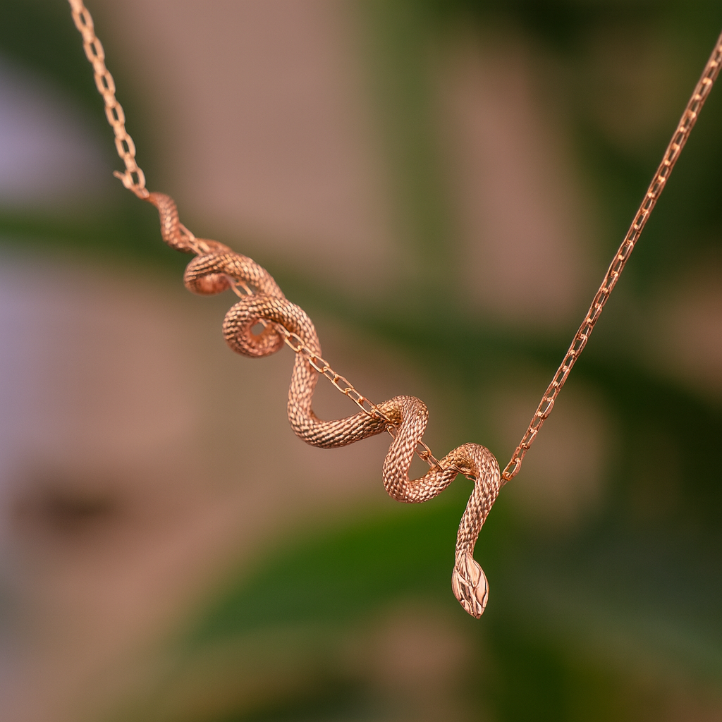 Yılan 925 Gümüş Altın Kaplama Kolye