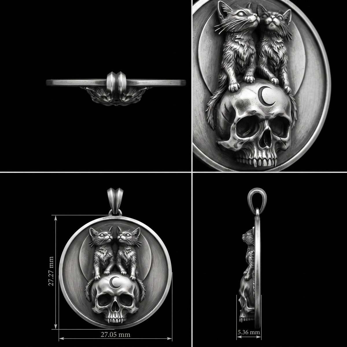 Kediler Memento Mori 925 Gümüş Kolye