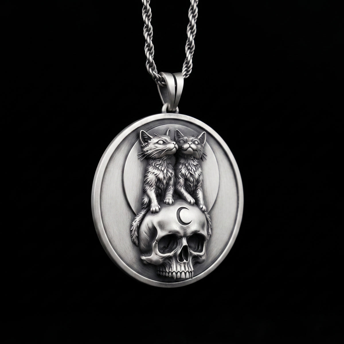 Kediler Memento Mori 925 Gümüş Kolye