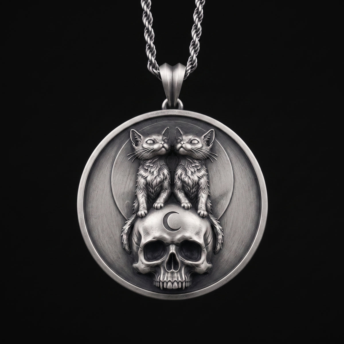 Kediler Memento Mori 925 Gümüş Kolye