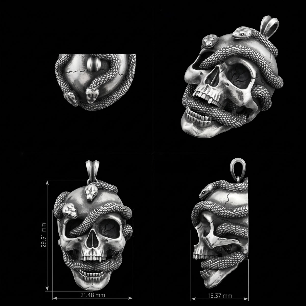 Skull and Snake 925 Silver Necklace